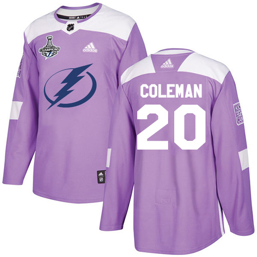 Men Adidas Tampa Bay Lightning #20 Blake Coleman Purple Authentic Fights Cancer 2020 Stanley Cup Champions Stitched NHL Jersey->tampa bay lightning->NHL Jersey